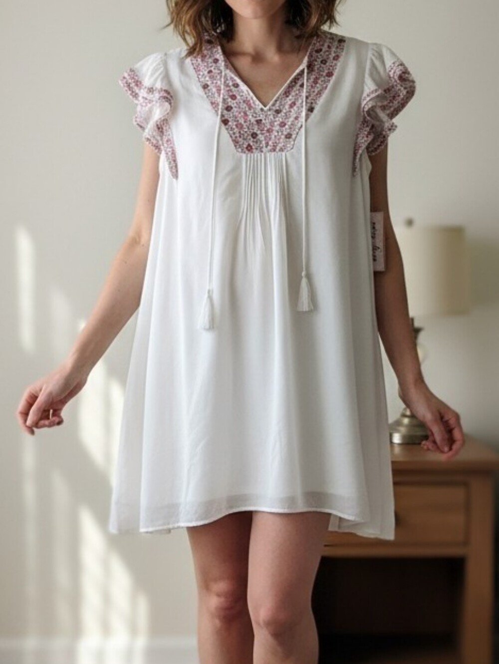 Indigo Rose Boho Embroidered Lined Babydoll Dress White Size 3X